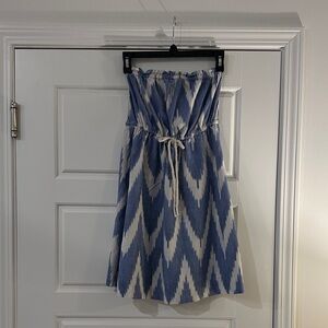 GAP Blue and White Strapless Printed Sundress